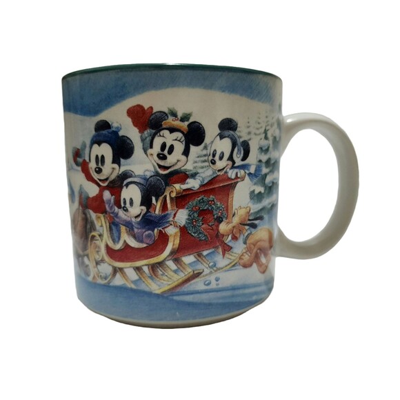 Vintage 1996 Disney Mickey's Winter Wonderland Ceramic Mug Blue White Red - Picture 1 of 8